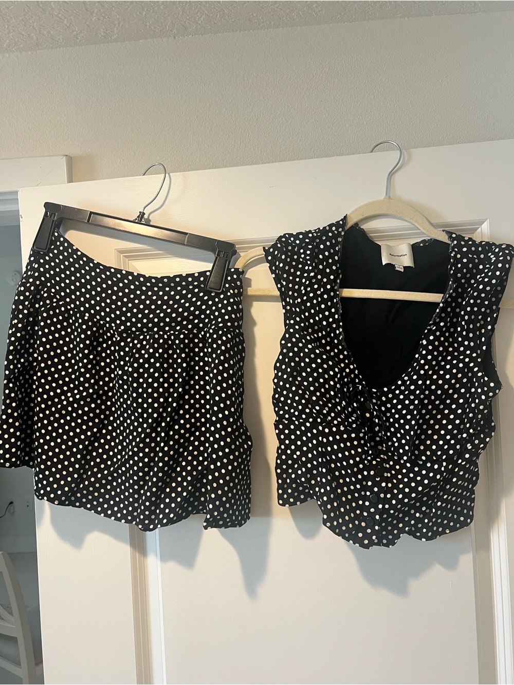 Reformation Black & White Polka Dot Mini Skirt Set